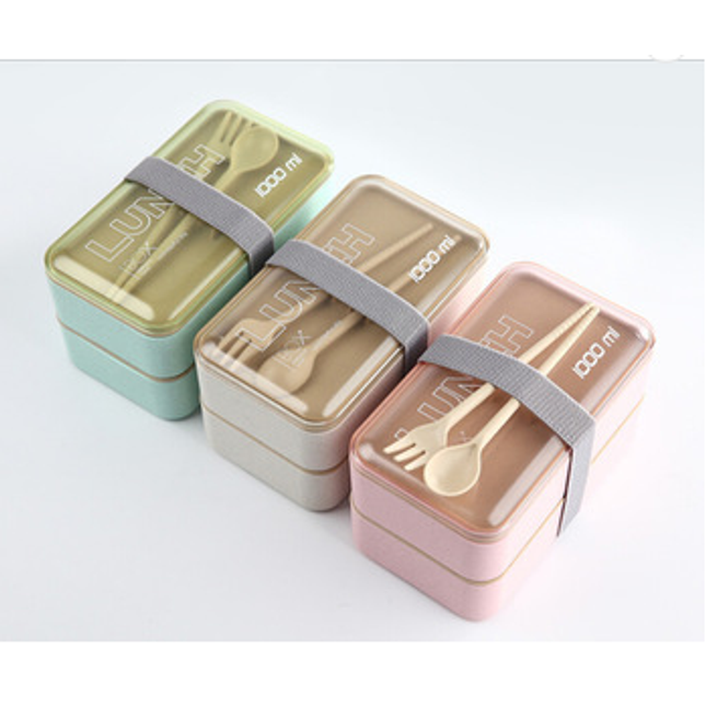 กล่องฟางข้าว 2 ชั้น ขนาด 1000 ml - Wheat straw lunch box 1000 ml 2 ชั้น