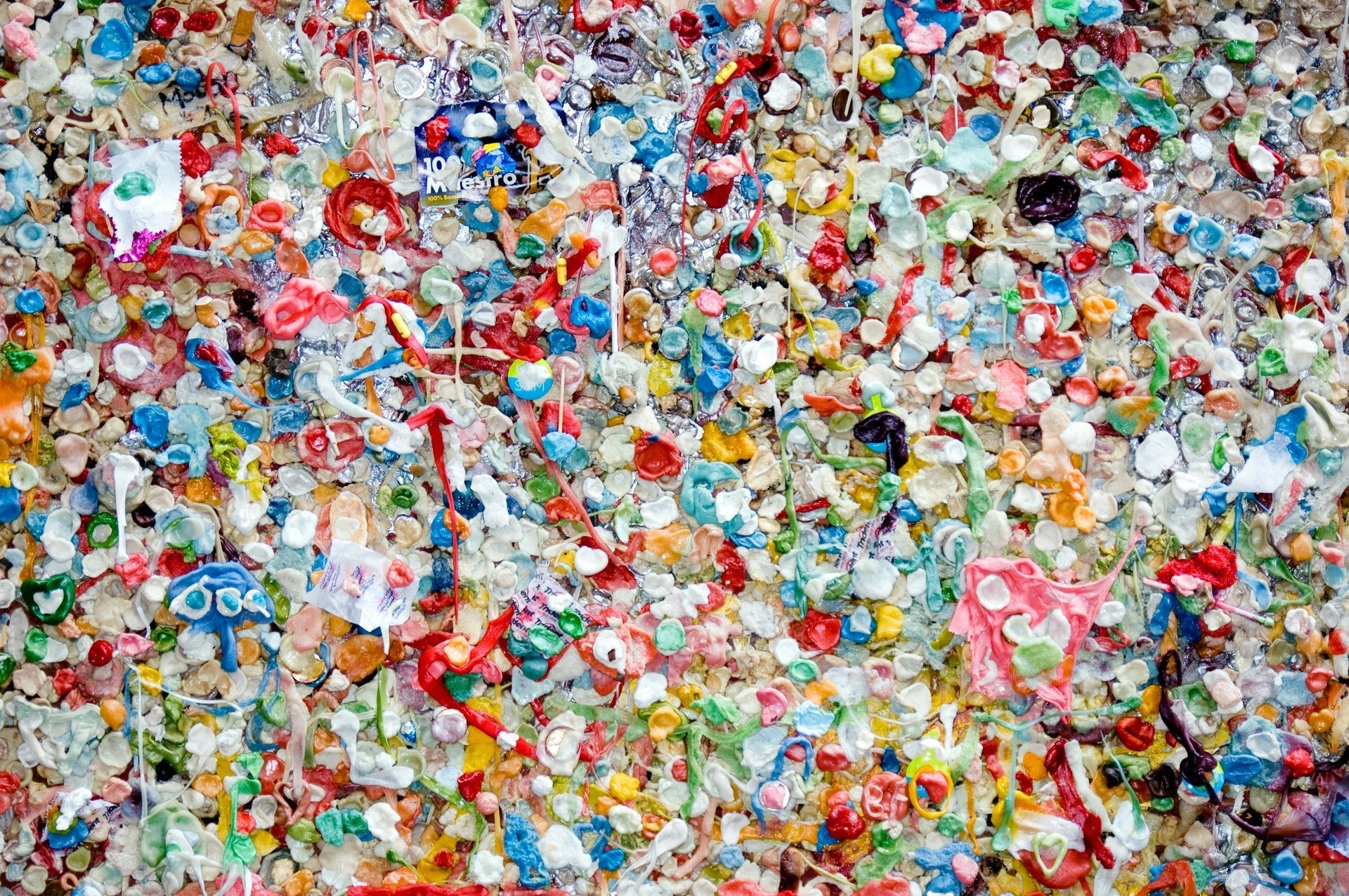 Colorful recycled plastic chips and pellets